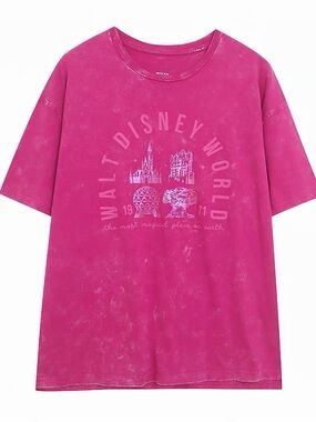 NWT 2026 Walt Disney World 4 Parks Most Magical Place Acid Wash Pink T-Shirt